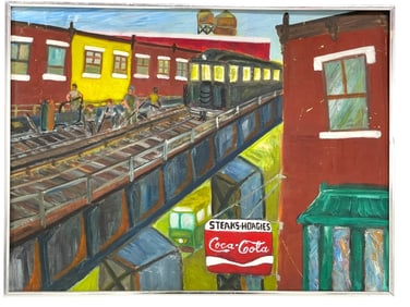 FRAMED VINTAGE OIL ON BOARD BROOKLYN CITYSCAPE 24"