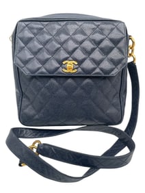 CHANEL NAVY QUILTED CAVIAR LEATHER CROSSBODY BAG