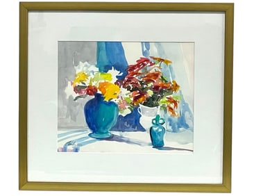 CLARKE IMPRESSIONIST STILL LIFE WATERCOLOR 19"