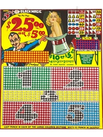 VINTAGE 5 CENT GAMBLING PUNCHBOARD BLACK MAGIC 14"