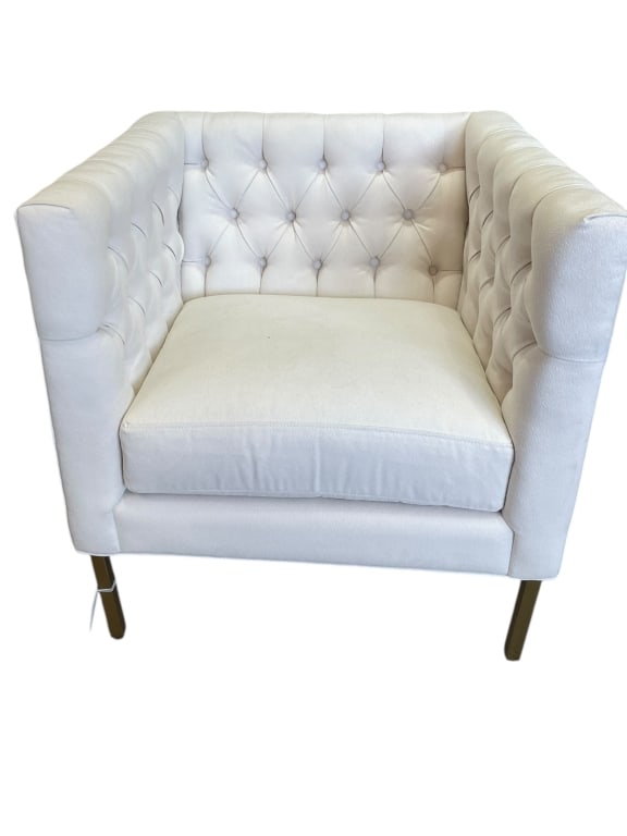 MODERN TUFTED BRIE ARMCHAIR BY PRECEDENT: MODERN TUFTED ARMCHAIR BY PRECEDENT, A DIVISION OF SHERRILL FURNITURE – A STYLISH INTERPRETATION OF THE CLASSIC CHESTERFIELD DESIGN, THIS LUXURIOUS ARMCHAIR FEATURES DEEP BUTTON TUFTING ON THE BACK