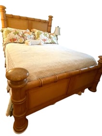TROPICAL BAMBOO STYLE QUEEN BED FRAME W RATTAN