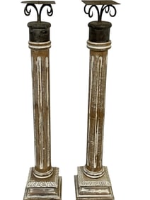 PAIR OF TALL FLUTED WOODEN CANDLE PEDESTALS 35"