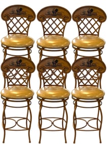 SIX FRENCH COUNTRY ROOSTER SWIVEL COUNTER STOOLS