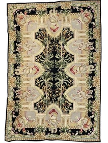 VTG FRENCH AUBUSSON STYLE EXOTIC ANIMAL RUG 66"