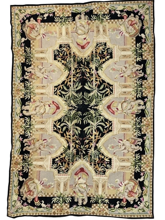 VTG FRENCH AUBUSSON STYLE EXOTIC ANIMAL RUG 66" (1 of 4)