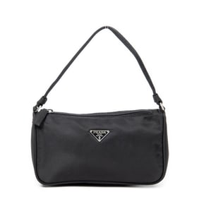 PRADA ACCESSORY POUCH BLACK NYLON CANVAS SILVER
