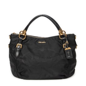 PRADA CONVERTIBLE JACQUARD ZIP TOTE BLACK NYLON