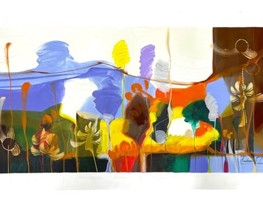 LARGE ABSTRACT LANDSCAPE PAINTING 60" ANDREA T.P.