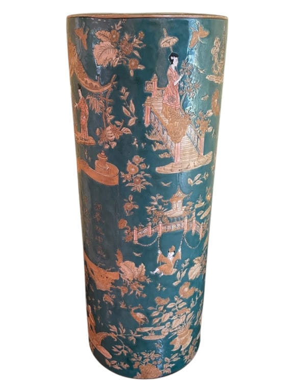 VINTAGE ASIAN PORCELAIN UMBRELLA STAND 27" (1 of 9)