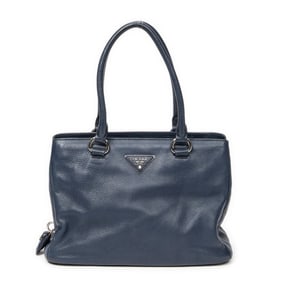 PRADA CONVERTIBLE ZIP AROUND TOTE NAVY GRAINED