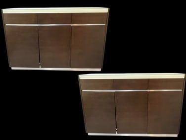PAIR OF MODERN DARK WOOD SIDEBOARD CABINETS 53.5"