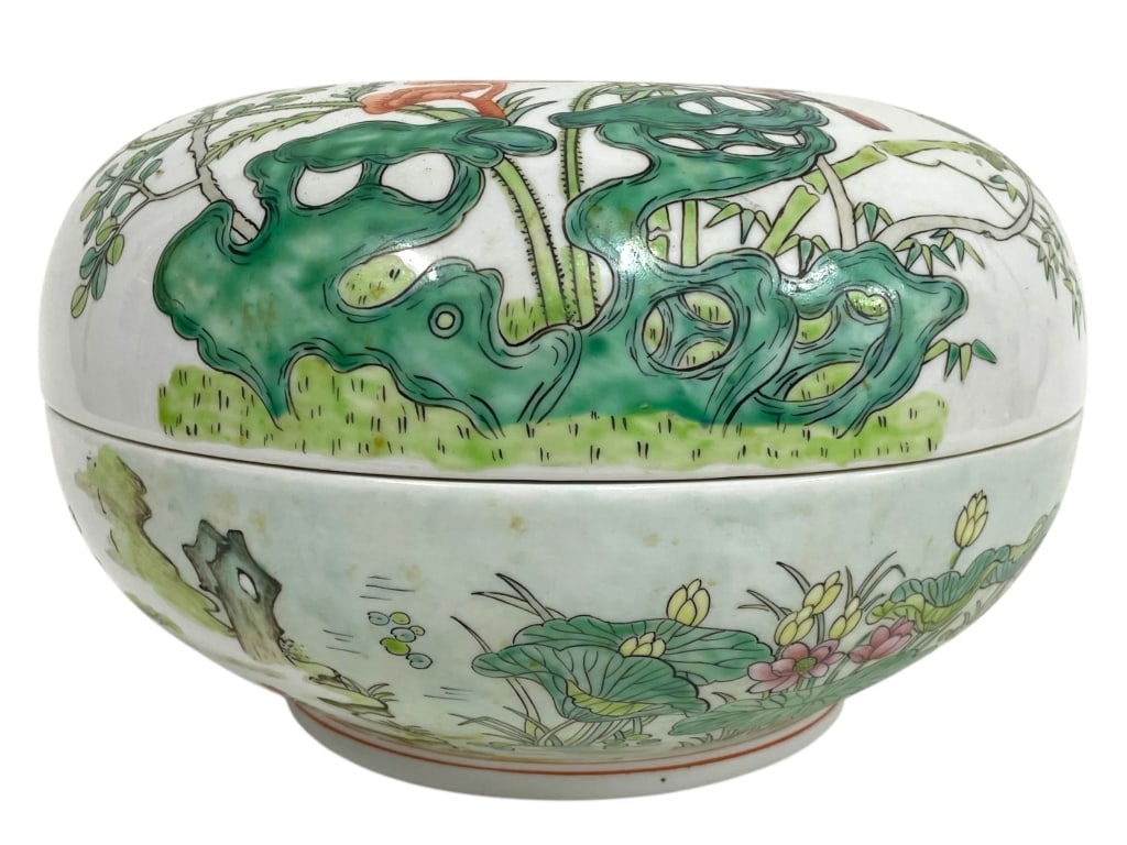 CHINESE FAMILLE VERTE COVERED PORCELAIN BOX 10" (1 of 6)
