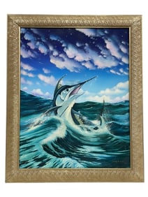 FRAMED AND SIGNED MARLIN PAINTING 33"