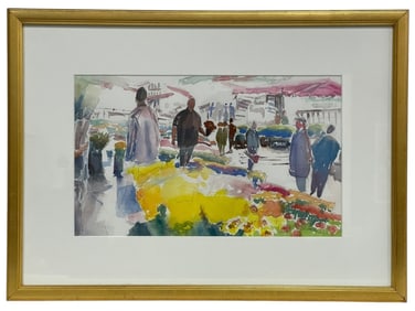 CLARKE IMPRESSIONIST FLOWER MARKET WATERCOLOR 21"
