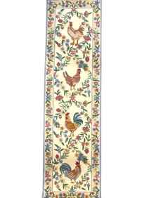 WOOL RUNNER RUG W FRENCH COUNTRY ROOSTERS 8'