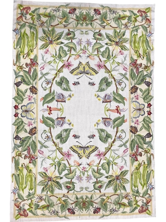 FRENCH NEEDLEPOINT STYLE BUTTERFLY RUG 6' (1 of 6)