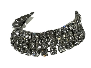 VINTAGE SIGNED WEISS GLAM RHINESTONE WIDE BRACELET
