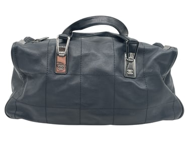 CHANEL NAVY LEATHER SQUARE STITCH BOSTON BAG