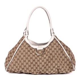 GUCCI LARGE D-RING HOBO  BEIGE MONOGRAMMED