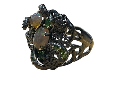 BOLD ARTISAN GUNMETAL STERLING FIRE OPAL RING 8