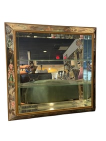 ANTIQUE ARTIST PAINTED LIGHTED MIRROR FRAME SHELF