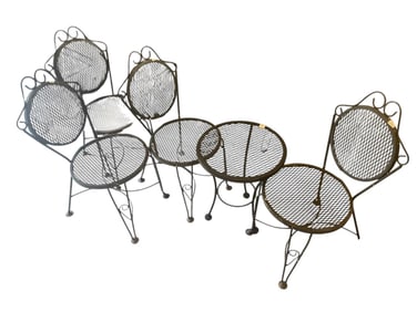 VINTAGE BLACK WROUGHT IRON MESH SCROLL PATIO SET