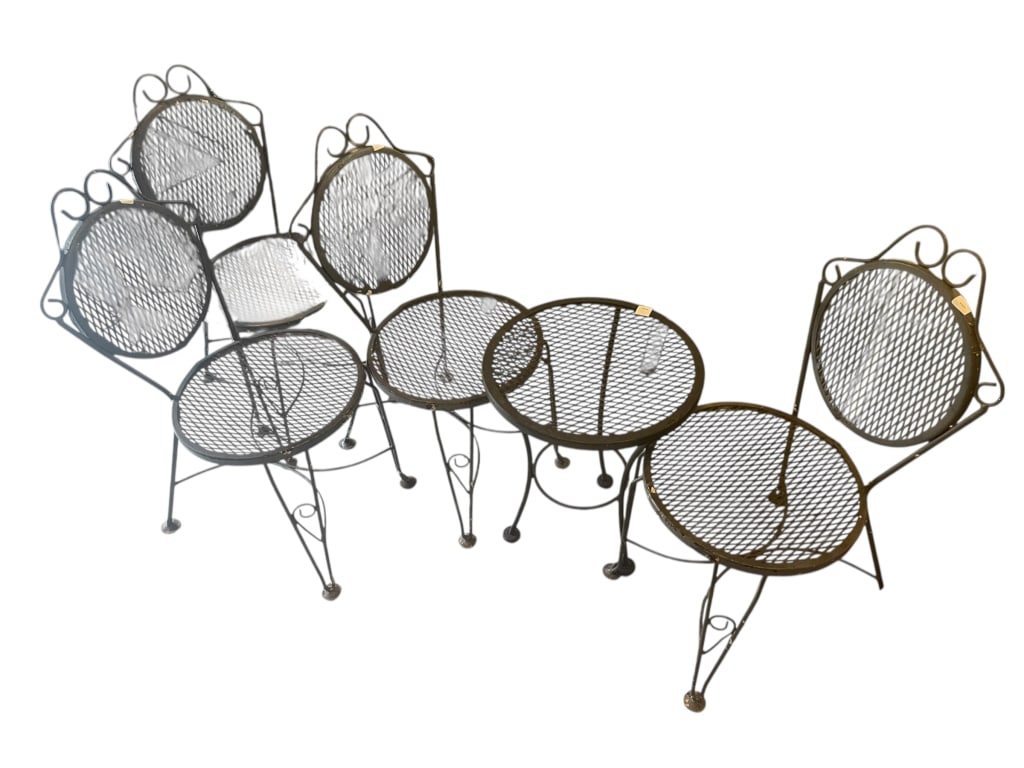 VINTAGE BLACK WROUGHT IRON MESH SCROLL PATIO SET (1 of 3)