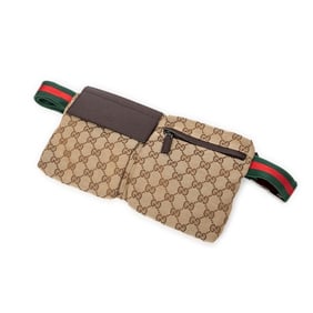 GUCCI WEB WAIST POUCH BROWN MONOGRAMMED