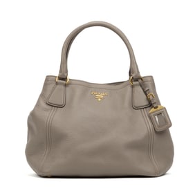 PRADA TOTE GREY VITELLO DAINO LEATHER BAG
