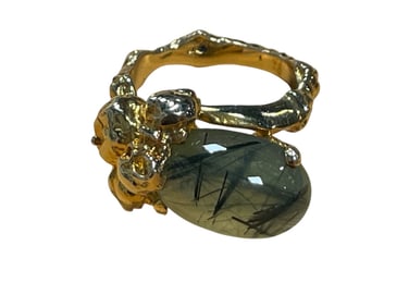 GOLDEN STERLING PREHNITE GEMSTONE BOLD RING 9.5