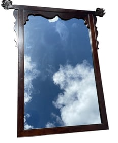 CARVED CHINOISERIE FOO DOG CREST WALL MIRROR 52"