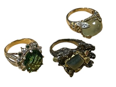 LOT OF 3 STERLING TOURMALINE PREHNITE GEM RINGS 9