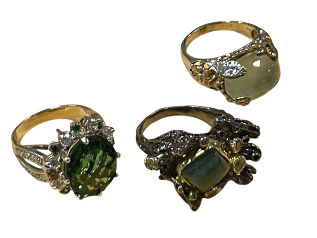 LOT OF 3 STERLING TOURMALINE PREHNITE GEM RINGS 9 (1 of 8)