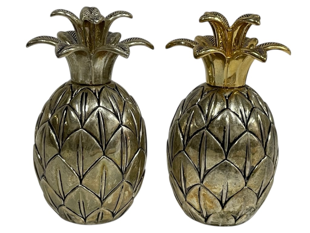 GODINGER PINEAPPLE SALT & PEPPER SHAKERS: GODINGER SILVER ART CO. PINEAPPLE SALT & PEPPER SHAKERS -Very good pre owned condition -Silver plated -Approx 3.5"h x 2"w -Featuring a polished gold and silver finish with beautifully detailed texture