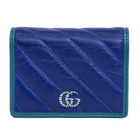 GUCCI  MARMONT CARD CASE BIFOLD  BLUE/GREEN QUILT