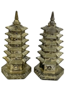 GODINGER SILVER PLATE PAGODA SALT & PEPPER SHAKERS