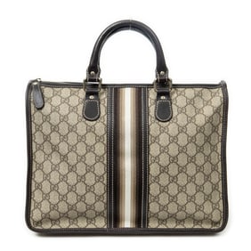 GUCCI VINTAGE WEB ZIP TOTE BEIGE/DARK BROWN
