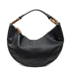 GUCCI MEDIUM BAMBOO RING HOBO BLACK GRAINED