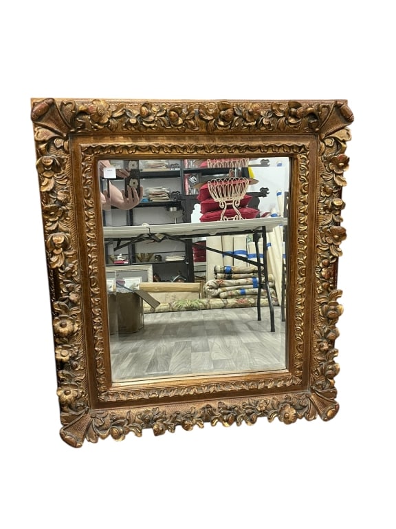 GORGEOUS THICK CARVED GOLD GILT 30X36" MIRROR VTG (1 of 3)