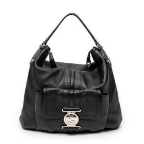 GUCCI MEDIUM G COIN HOBO BLACK GRAINED CALFSKIN