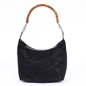 GUCCI  VINTAGE BAMBOO TOTE  BLACK MONOGRAMMED CANV