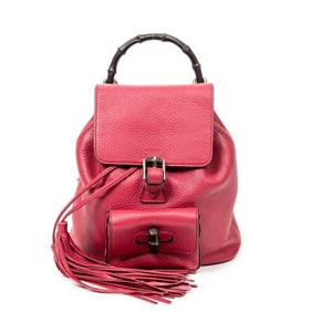 GUCCI SMALL BAMBOO TASSEL BACKPACK GRAINED