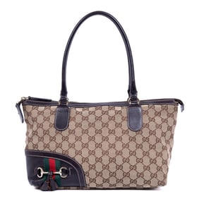 GUCCI SHERRY LINE HORSEBIT TASSEL TOTE  BROWN GG