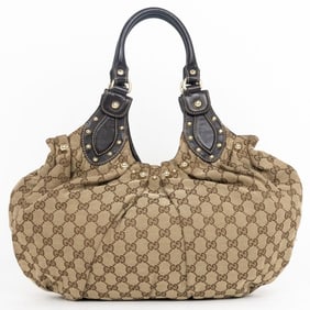 GUCCI PELHAM  BEIGE MONOGRAMMED CANVAS GOLD