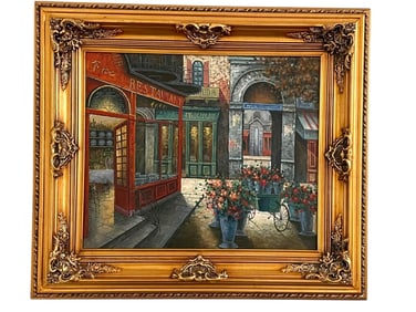 IMPRESSIONIST STREET SCENE OIL PAINTING 53"