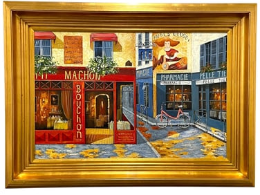 FRENCH STREET SCENE OIL PAINTING SIGNED W. BRUCE