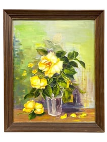 IMPRESSIONIST  YELLOW ROSE OIL PAINTING 22.5"