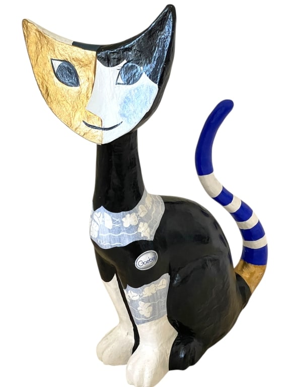 GOEBEL ROSINA WACHTMEISTER CAT STORE DISPLAY 42": MONUMENTAL GOEBEL ROSINA WACHTMEISTER PAPIER MÂCHÉ CAT STORE DISPLAY 42" H_x005F _x005F -A rare and impressive oversized sculptural cat, authenticated by the Goebel tag and designed by Austrian arti