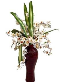 LARGE FLOOR VASE & FAUX ORCHID ARRANGEMENT 53"